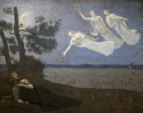 Dream - Le Reve White Modern Wood Framed Art Print with Double Matting by de Chavannes, Pierre Puvis