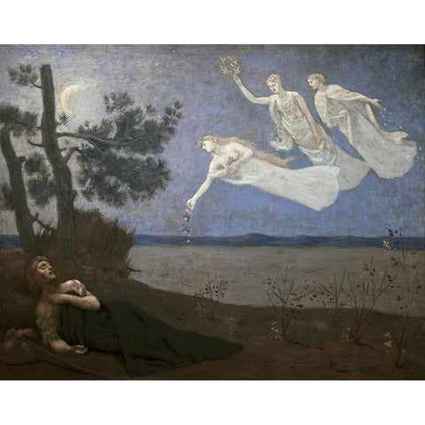 Dream - Le Reve Gold Ornate Wood Framed Art Print with Double Matting by de Chavannes, Pierre Puvis