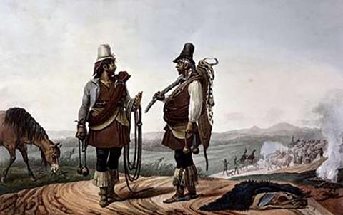 Gauchos, Brazil Black Ornate Wood Framed Art Print with Double Matting by Debret, Jean Baptiste