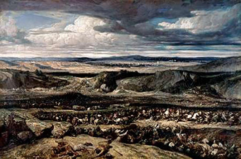 Defeat of The Cimbris Black Ornate Wood Framed Art Print with Double Matting by Decamps, Alexandre Gabriel