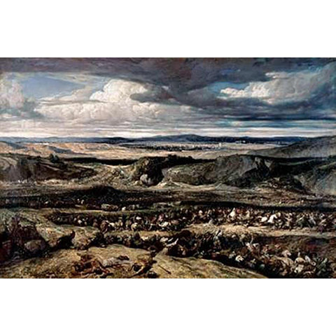 Defeat of The Cimbris Black Modern Wood Framed Art Print with Double Matting by Decamps, Alexandre Gabriel