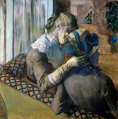 At The Milliners White Modern Wood Framed Art Print with Double Matting by Degas, Edgar