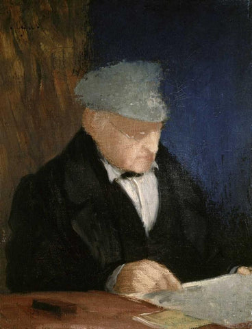 Auguste, the Artists Father White Modern Wood Framed Art Print with Double Matting by Degas, Edgar