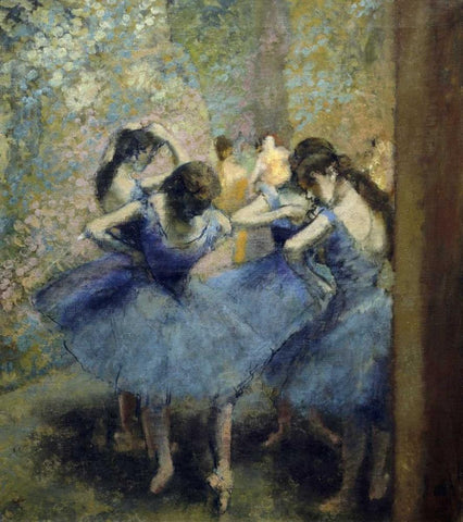 Blue Dancers Black Ornate Wood Framed Art Print with Double Matting by Degas, Edgar