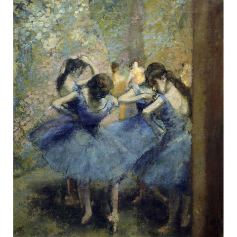 Blue Dancers Gold Ornate Wood Framed Art Print with Double Matting by Degas, Edgar