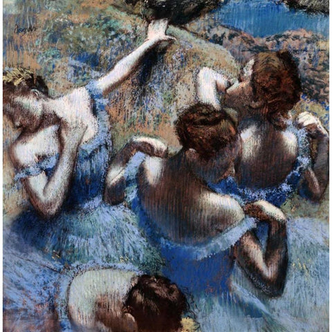 Blue Dancers - Les Danseuses Bleues Gold Ornate Wood Framed Art Print with Double Matting by Degas, Edgar