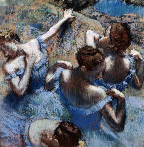 Blue Dancers - Les Danseuses Bleues Black Ornate Wood Framed Art Print with Double Matting by Degas, Edgar