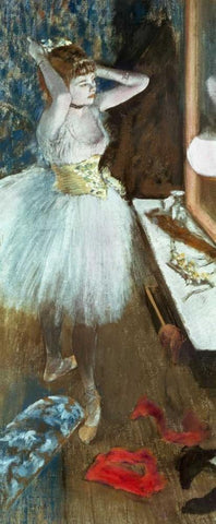 Dancer In Her Dressing Room Black Ornate Wood Framed Art Print with Double Matting by Degas, Edgar