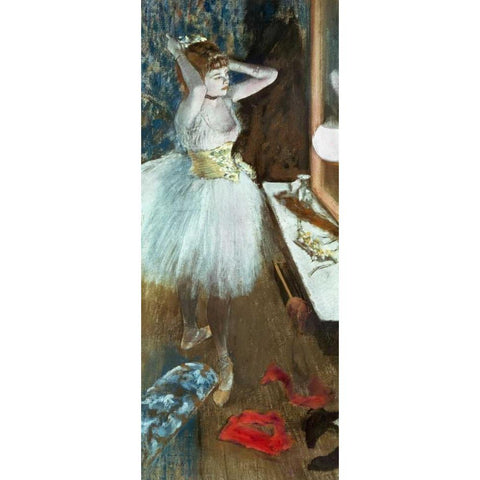 Dancer In Her Dressing Room Black Modern Wood Framed Art Print with Double Matting by Degas, Edgar