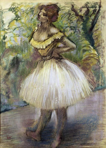 Dancer In Yellow Black Ornate Wood Framed Art Print with Double Matting by Degas, Edgar