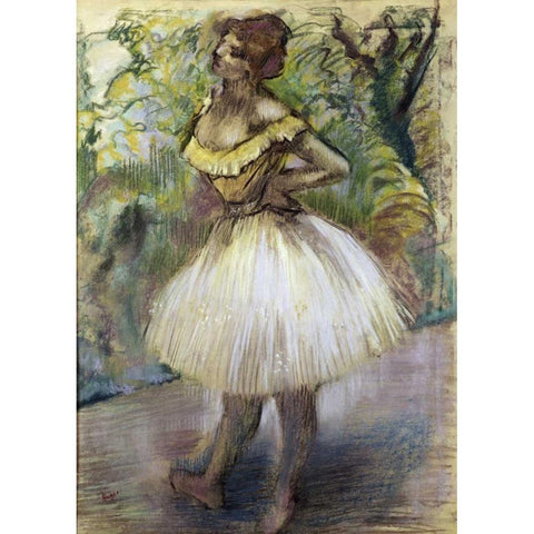 Dancer In Yellow Gold Ornate Wood Framed Art Print with Double Matting by Degas, Edgar