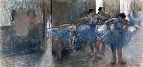 Dancers White Modern Wood Framed Art Print with Double Matting by Degas, Edgar