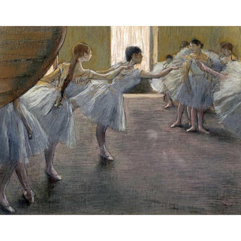 Dancers at the Rehearsal White Modern Wood Framed Art Print by Degas, Edgar