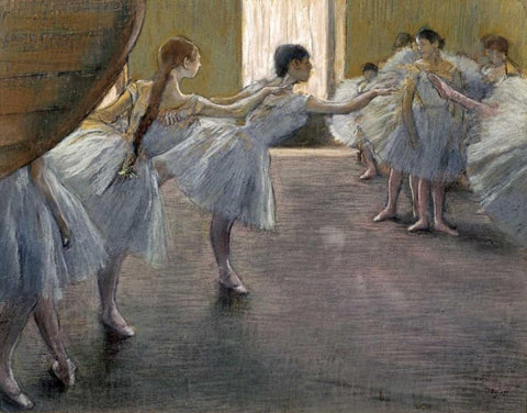 Dancers at the Rehearsal Black Ornate Wood Framed Art Print with Double Matting by Degas, Edgar