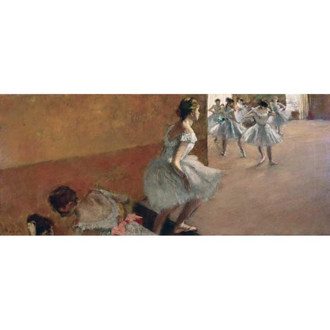 Danseuses montant un escalier, 1886-1890 White Modern Wood Framed Art Print by Degas, Edgar