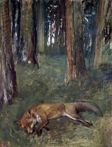 Dead Fox Under the Trees White Modern Wood Framed Art Print with Double Matting by Degas, Edgar