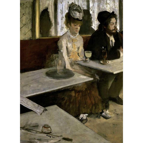 In a Cafe - Absinthe Black Modern Wood Framed Art Print with Double Matting by Degas, Edgar