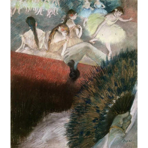 In the Theatre White Modern Wood Framed Art Print by Degas, Edgar