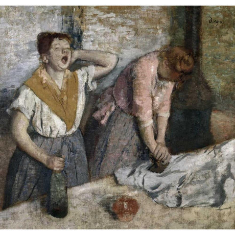 The Ironers Black Modern Wood Framed Art Print with Double Matting by Degas, Edgar
