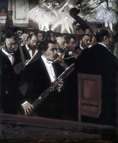 The Orchestra of the Opera White Modern Wood Framed Art Print with Double Matting by Degas, Edgar