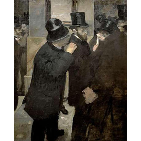 The Stock Exchange Black Modern Wood Framed Art Print with Double Matting by Degas, Edgar