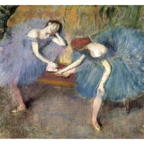 Two Dancers Resting, c. 1905-1910 White Modern Wood Framed Art Print by Degas, Edgar