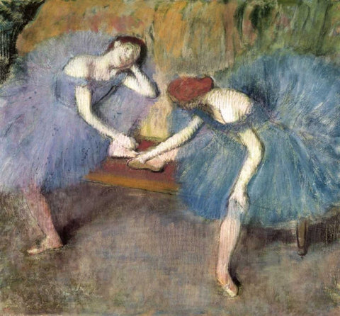 Two Dancers Resting, c. 1905-1910 Black Ornate Wood Framed Art Print with Double Matting by Degas, Edgar