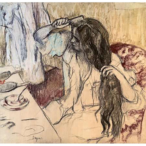 Woman at her Toilette Gold Ornate Wood Framed Art Print with Double Matting by Degas, Edgar
