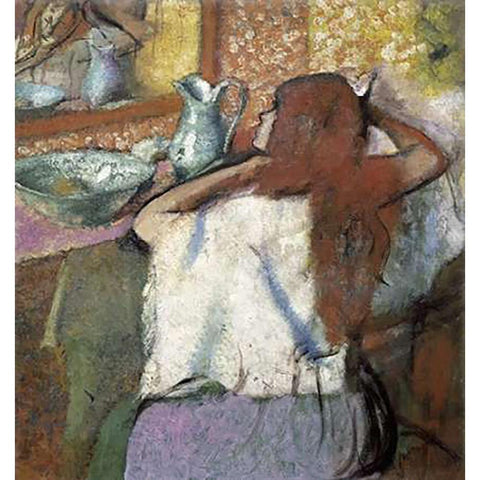 Woman at her Toilette Black Modern Wood Framed Art Print with Double Matting by Degas, Edgar