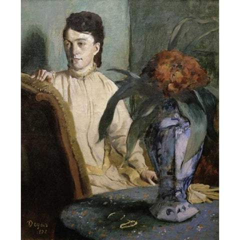 Woman with Porcelain Vase White Modern Wood Framed Art Print by Degas, Edgar