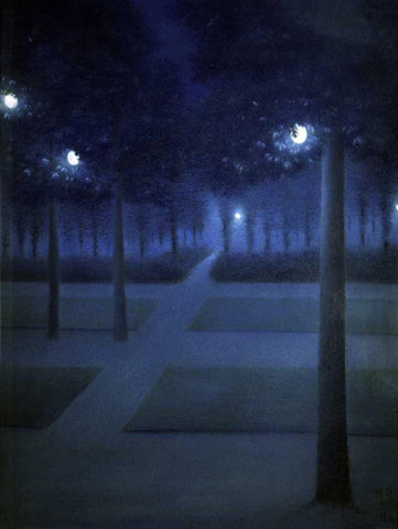 Night In The Park Royal, Brussels White Modern Wood Framed Art Print with Double Matting by De Nuncques, William Degouve