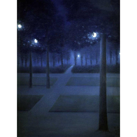 Night In The Park Royal, Brussels Black Modern Wood Framed Art Print by De Nuncques, William Degouve