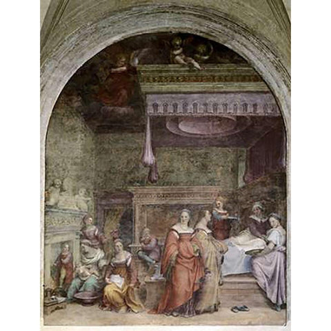 Nativity of Mary Gold Ornate Wood Framed Art Print with Double Matting by Del Sarto, Andrea