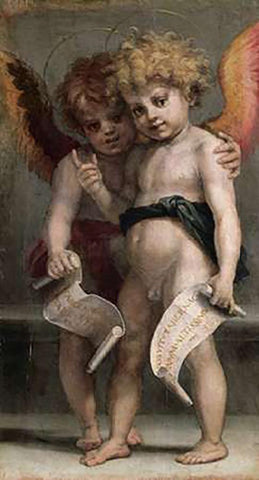 Vallombrosiana Altarpiece (Detail) Black Ornate Wood Framed Art Print with Double Matting by Del Sarto, Andrea