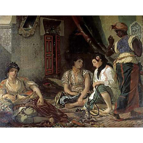 Algerian Women In Their Apartment White Modern Wood Framed Art Print by Delacroix, Eugene