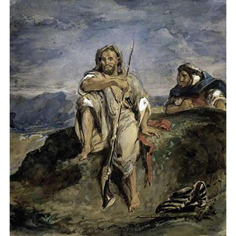 Arab Hunter Black Modern Wood Framed Art Print with Double Matting by Delacroix, Eugene