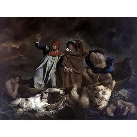 Dante and Virgil in Hell Black Modern Wood Framed Art Print with Double Matting by Delacroix, Eugene