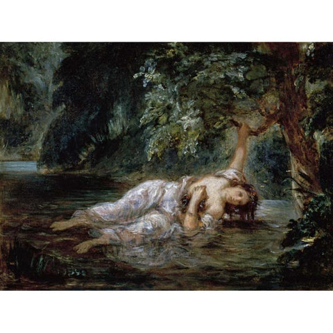 Death of Ophelia White Modern Wood Framed Art Print by Delacroix, Eugene