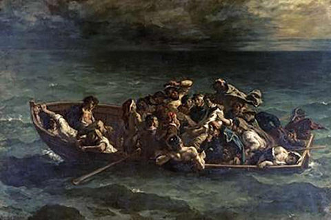 Don Juans Shipwreck Naufrage de Don Juan White Modern Wood Framed Art Print with Double Matting by Delacroix, Eugene