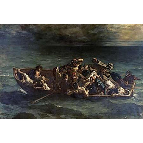 Don Juans Shipwreck Naufrage de Don Juan White Modern Wood Framed Art Print by Delacroix, Eugene