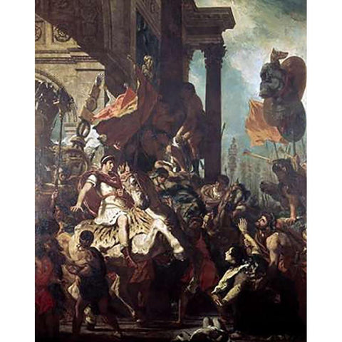 Justice of Trajan Black Modern Wood Framed Art Print with Double Matting by Delacroix, Eugene