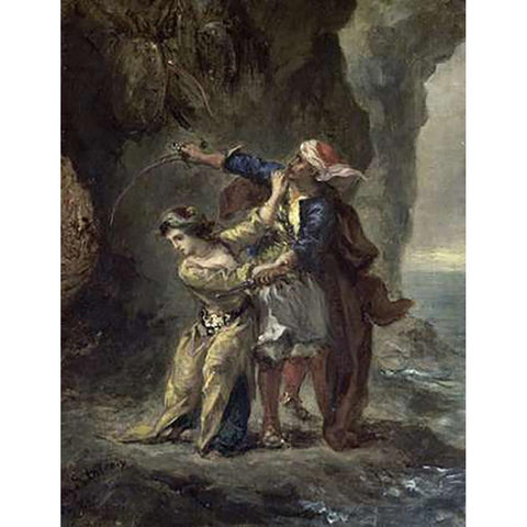 La Fiancee DAbydos Black Modern Wood Framed Art Print with Double Matting by Delacroix, Eugene