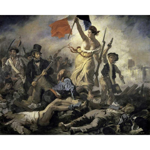 Liberty Leading the People Black Modern Wood Framed Art Print with Double Matting by Delacroix, Eugene