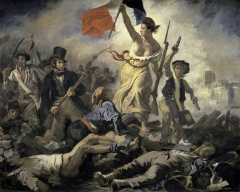 Liberty Leading the People White Modern Wood Framed Art Print with Double Matting by Delacroix, Eugene