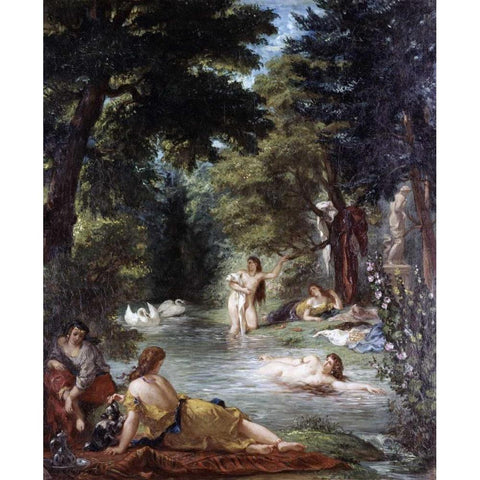 Turkish Women Bathing Black Modern Wood Framed Art Print with Double Matting by Delacroix, Eugene