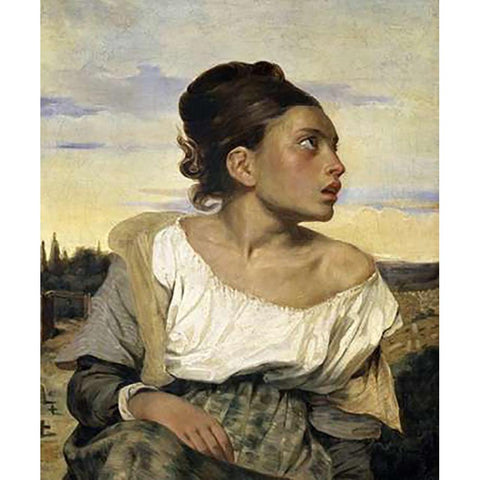 Young Orphan in the Cemetery Gold Ornate Wood Framed Art Print with Double Matting by Delacroix, Eugene