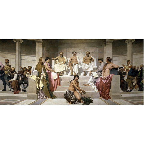 Hemicycle De LEcole Des Beaux Arts White Modern Wood Framed Art Print by Delaroche, Paul