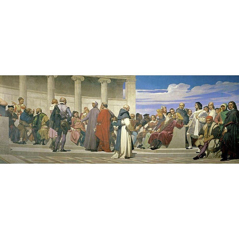 Hemicycle De LEcole Des Beaux Arts White Modern Wood Framed Art Print by Delaroche, Paul