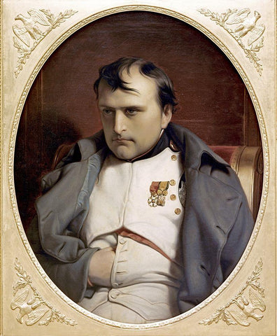 Napoleon In Fountainebleau White Modern Wood Framed Art Print with Double Matting by Delaroche, Paul