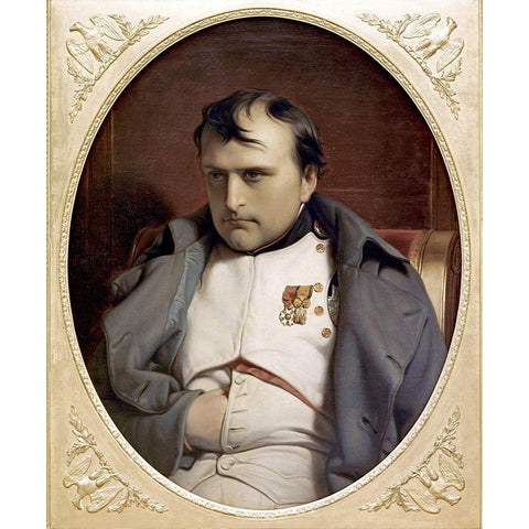 Napoleon In Fountainebleau White Modern Wood Framed Art Print by Delaroche, Paul